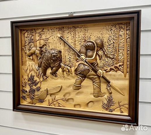 Резные картины из дерева Охотник